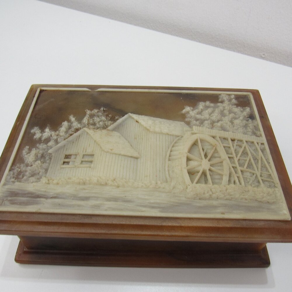 Vtg Cottage Farm Soapstone Rectangle Hinged Trinket Box Design Gifts Jewelry